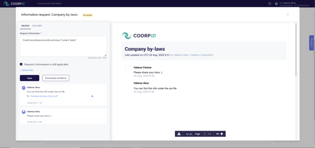 CoorpID onboarding - information request